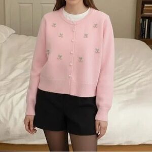 Chic Pink Cardigan with Embellishments